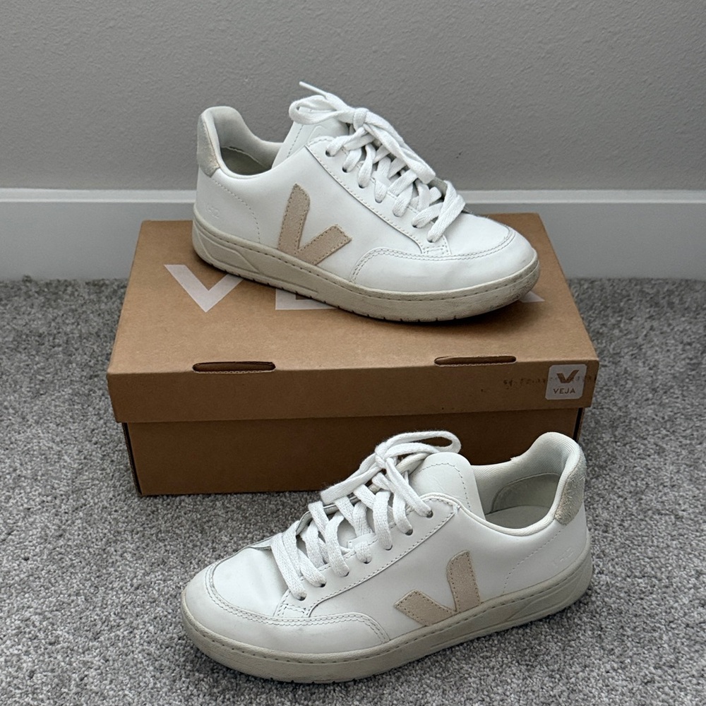 Veja Women's V-12 Leather White Sable Sneakers